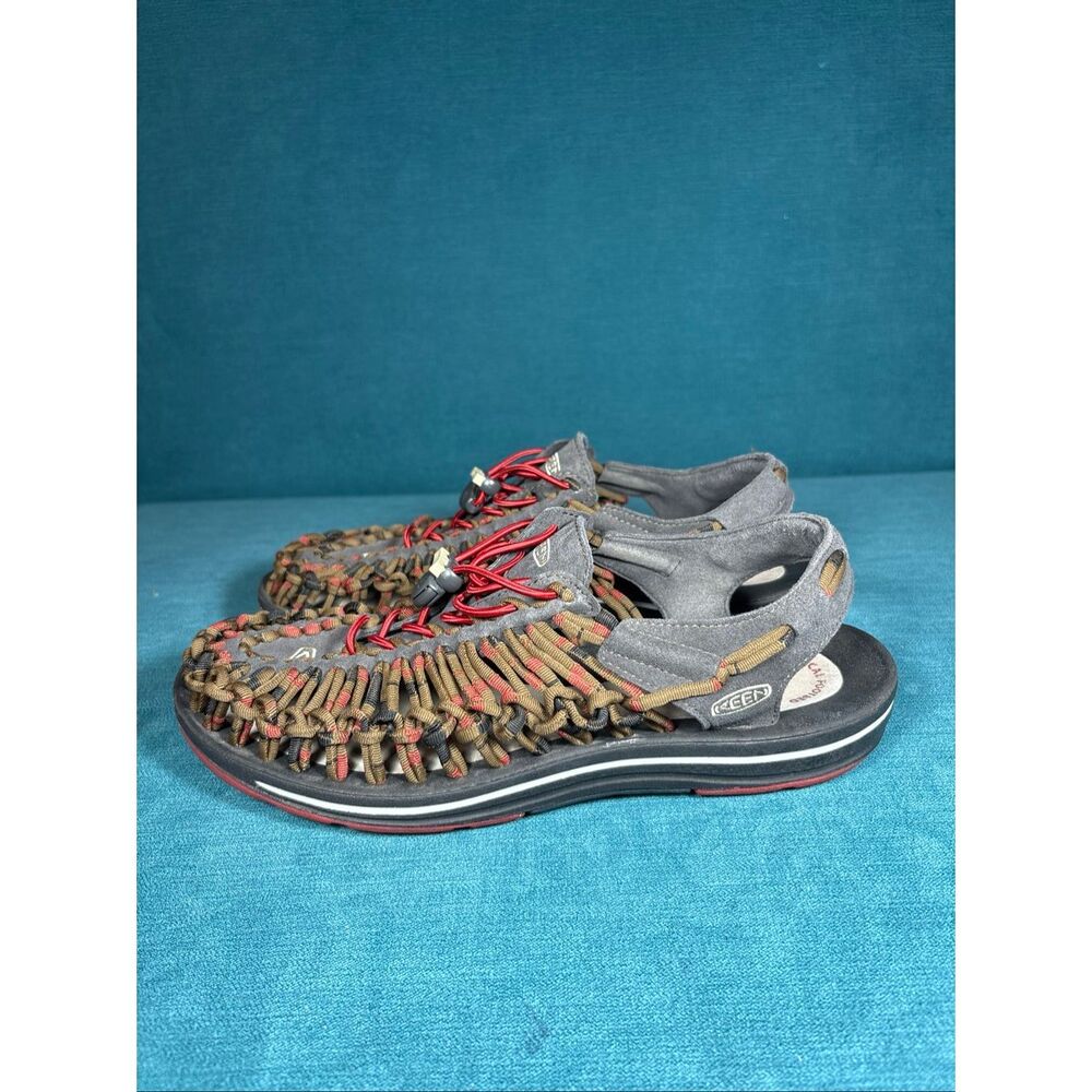 KEEN Uneek Sandals Mens Size 9.5 Grey Red Brown Cord Outdoor Shoes 1014620